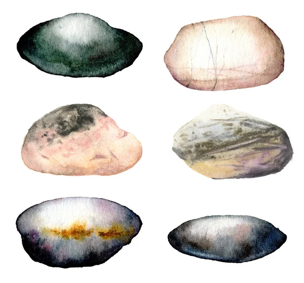 Watercolor sea stones set. Hand painted underwater illustration isolated on white background. Aquatic illustration for design, print or background. — Stock Photo, Image