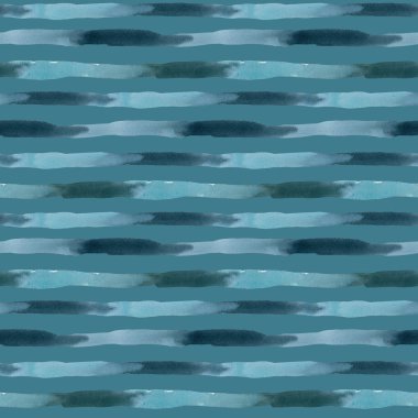 Koyu mavi çizgili suluboya dikişsiz desen. El boyalı deniz veya okyanus soyut yatay doku mavi arka plan üzerinde izole. Tasarım, baskı veya arka plan için su illüstrasyonu.