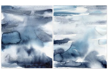 Suluboya klasik mavi soyut doku seti. El boyası soyut arka plan. Tasarım, baskı ya da arkaplan için Sucul çizimi. Yılın rengi.