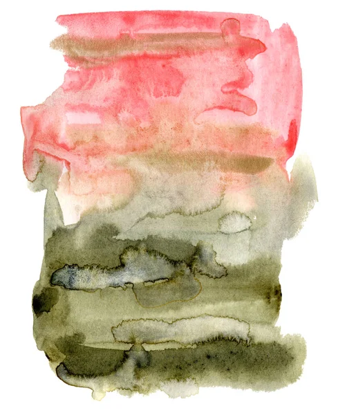 Acuarela mancha rosa, roja y verde. Ilustración abstracta pintada a mano aislada sobre fondo blanco. Para diseño, impresión, tela o fondo. — Foto de Stock