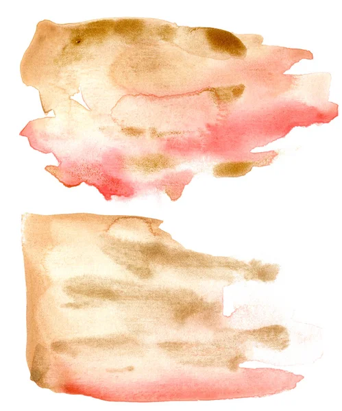 Conjunto abstracto de acuarela con mancha rosa, dorada, roja y beige. Hermosa ilustración pintada a mano aislada sobre fondo blanco. Para diseño, impresión, tela o fondo. — Foto de Stock