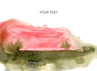 Pembe, kırmızı ve yeşil noktalı suluboya kartlar. Beyaz arka planda elle boyanmış soyut çizimler. Tasarım, baskı, kumaş veya arkaplan için.