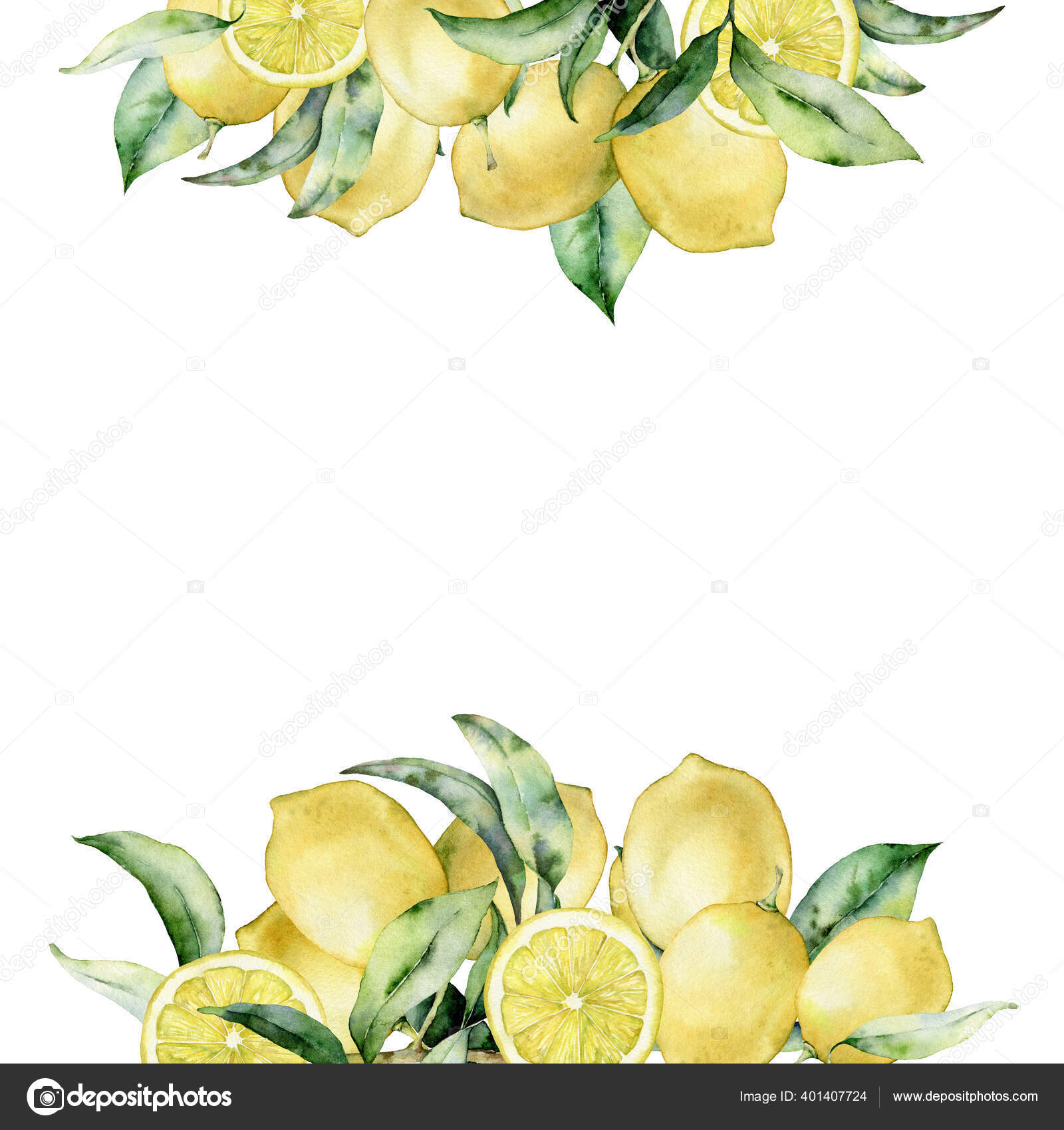 レモンと葉で水色の熱帯の花束 白地に植物が隔離されたエキゾチックなカードを手描き デザイン プリント ファブリックまたは背景のための花のイラスト ストック写真 C Derbisheva 401407724