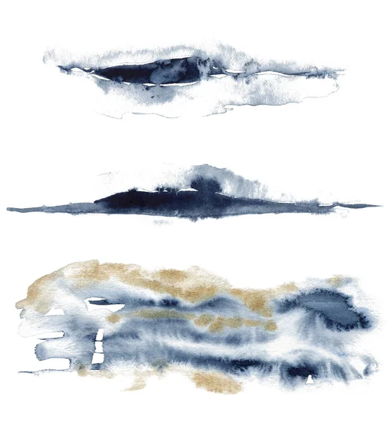 水彩画抽象海洋纹理.手绘大海或海洋的抽象背景.金色和蓝色。用于设计、印刷或背景的水图解. — 图库照片
