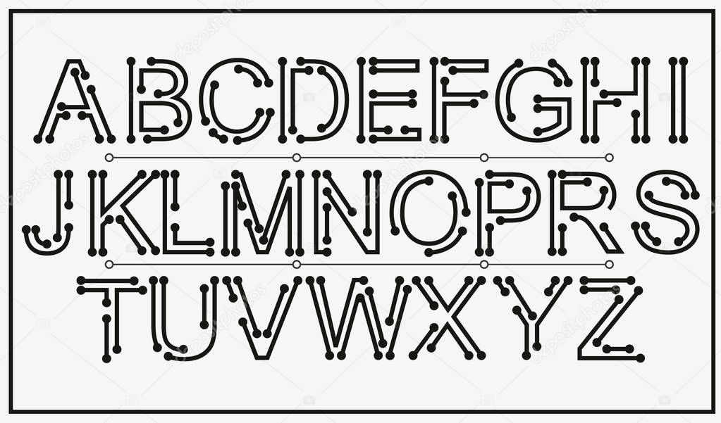Tech vector font typeface unique design. For technology, circuits, engineering, digital , gaming, sci-fi and science subjects.