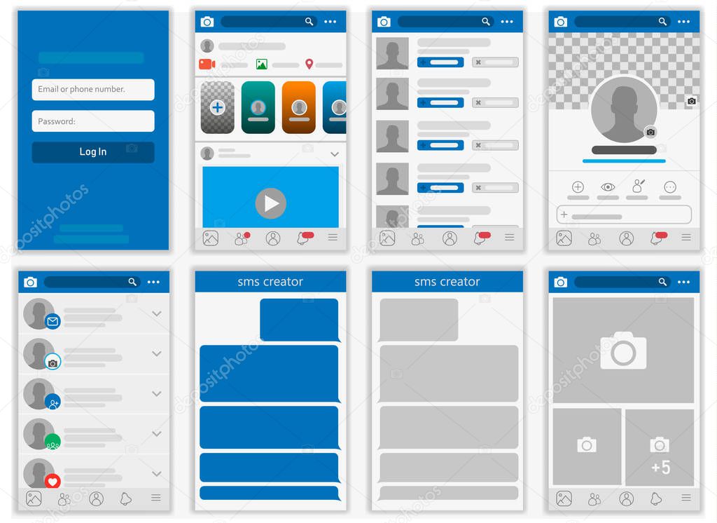 Social network Mock up, post frames and other pages vector illustration