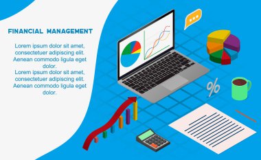 Finansal yönetim kavramı. . Arka plan üzerinde izole düz izometrik vektör çizim.
