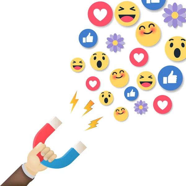 Sociala medier koncept vektorillustration med magnet engagerande följare och likes. Påverka marknadsföring eller viral reklamkampanj. — Stock vektor