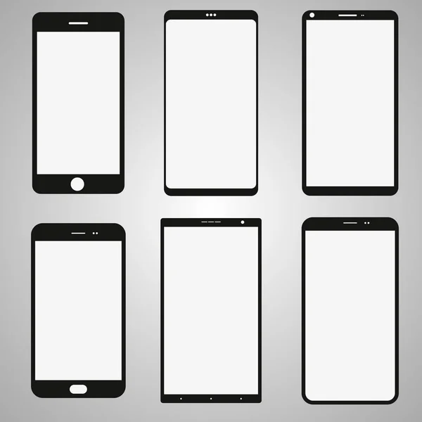 Gerçekçi cep telefonu koleksiyonu yeni iphone tarzı. Beyaz ve siyah smartphone üzerinde gri arka plan izole gölge ile. Tasarım, web sitesi, kalkınma app için cep telefonu şablon.