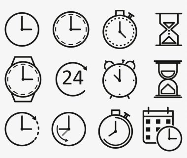 Zaman ve saat çizgisi simgeleri. Vektör doğrusal simgesi ayarlandı