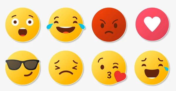 Set Emoticon Flat Design Style Social Media Reaction - Stok Vektor