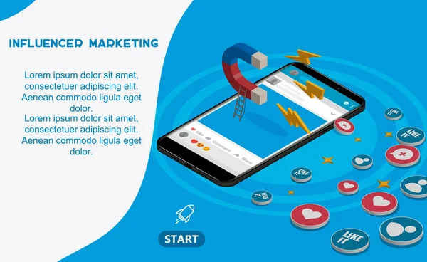 Influencer Marketing Concept Met Magneet — Stockvector