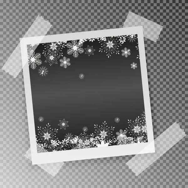 Cadre Photo Carré Noël Avec Neige Ombre Sur Fond Transparent — Image vectorielle