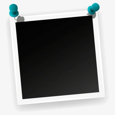 Gölge efektleri beyaz plastik kenarlığı saydam arka plan üzerinde izole olan Retro gerçekçi dikey boş anında fotoğraf çerçevelemek. Şablon fotoğraf tasarım, polaroid fotoğraf taklit, vektör çizim