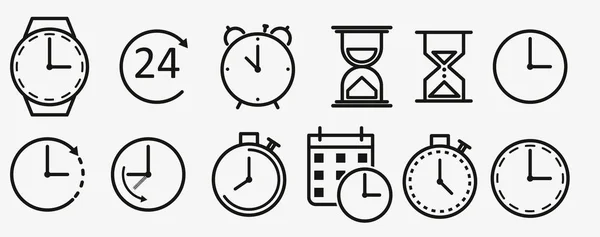Иконки Линий Времени Часов Набор Векторных Линейных Значков — стоковый вектор