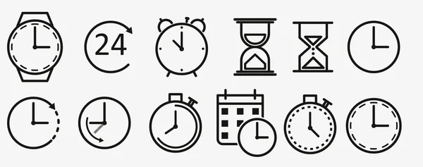 Iconos Línea Tiempo Reloj Conjunto Iconos Lineales Vectores — Vector de stock