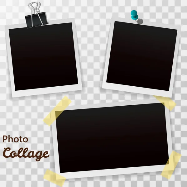 Set Blank Retro Photographs Shadow Isolated Transparent Background Realistic Empty — Stock Vector
