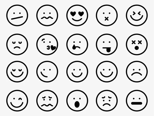 Emoticonos Sonrientes Línea Iconos Feliz Triste Molesto Llorando Amor Fresco — Archivo Imágenes Vectoriales