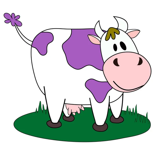 Ilustração Vetorial Linha Desenhos Animados Vaca Manchada Cores Violetas Mão Ilustração De Stock