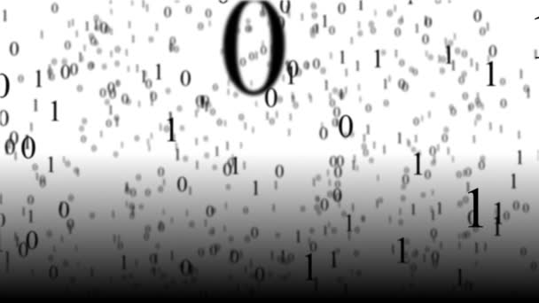 サイバー スペースでのバイナリ コードです 黒ゼロと白の背景にグラデーションの アニメーション化された行列 — ストック動画
