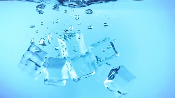 Los Cubos Hielo Caen Agua Hielo Bajo Agua Agua Congelada — Vídeos de Stock