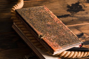 Davut'un yıldızı model Vintage kitap. Deniz ip ve kalem bir