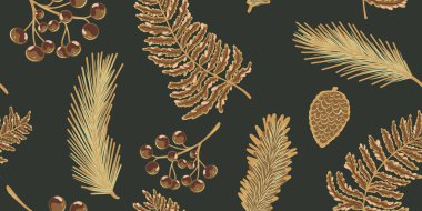 Dikensiz bitki deseni. Botanik stili el yapımı doğa motifleri, bitkiler. Kumaş baskısı, duvar kağıdı ve yüzey