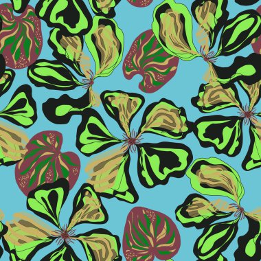 Soyut fantezi çiçekleri karman çorman Asya motifleri vektörsüz çakışan desen uyumluluğu