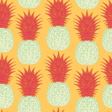 Klasik eskiz tarzında kusursuz el yapımı ananas deseni. Tropikal ve Akdeniz atmosferi. Tekstil, duvar kağıdı, ambalaj, ev dekorasyonu ve yüzey tasarımı için mükemmel..