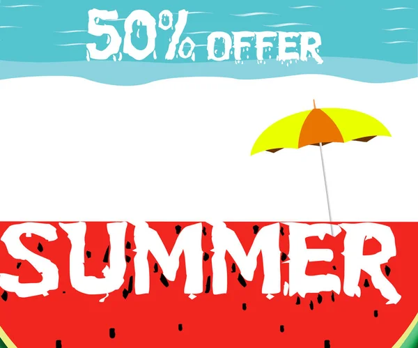 Summer Offer Greeting Banner Illustration Watermelon Summer Beach — Stock Photo, Image