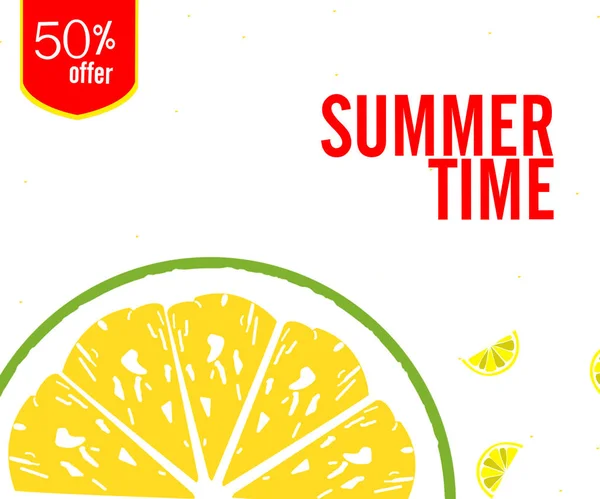 Summer Sale Banner Design Red Sale Text Fresh Lemon Slice — Stock Photo, Image