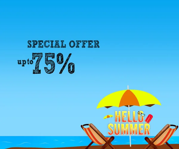 Deckchair Umbrella Beach Vector Illustration Summer Sale Banner Designs — Stock Photo, Image