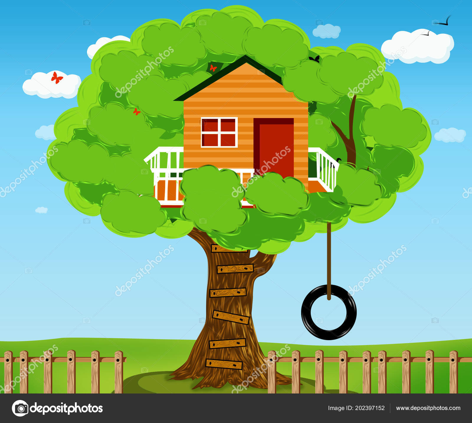 Tree House House Tree Kids Children Playground Swing Ladder Stock Photo Image By C Avpk 202397152
