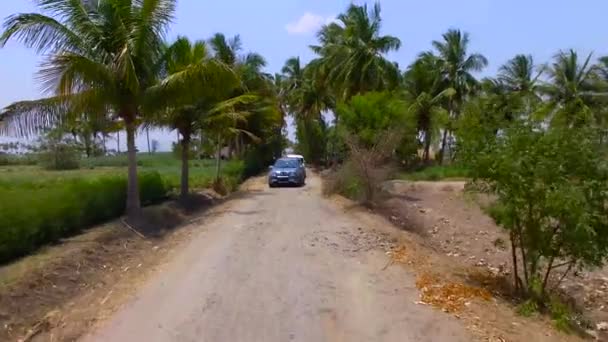 Luchtfoto Van Auto Bewegen Bochtige Bergweg Traject India Natuurlijke Rijst — Stockvideo