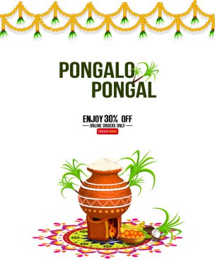 Mutlu Pongalo pongal tebrik kartı arka plan resmi. % 30 indirim çizim ile tasarım