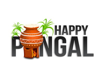 Mutlu Pongal tatil Hasat Festivali Tamil Nadu Güney Hindistan çizimi