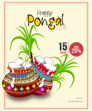 Mutlu Pongal tatil Hasat Festivali Tamil Nadu Güney Hindistan çizimi