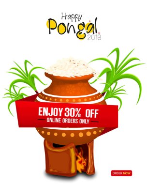 arka plan tebrik Mutlu Pongal Illustration. Büyük Pongal satış etiket, Banner, etiket tasarımını % 30 indirim çizim ile