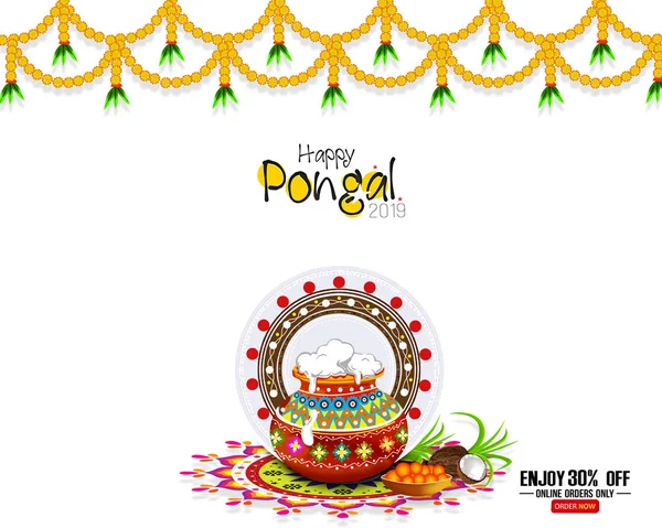 Ilustração Feliz Pongal Festival Tamil Nadu Índia Fundo Com Arroz — Fotografia de Stock