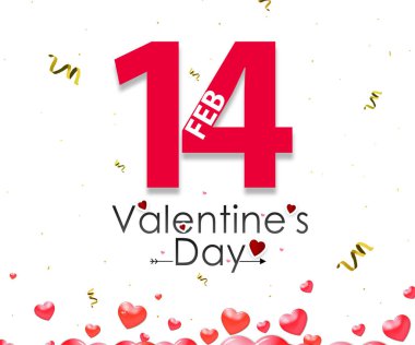 Tasarım kartı şablonu uçan konfeti ile mutlu sevgililer günü. davet, afiş, broşür, afiş, duvar kağıdı. Aşk, arka plan.