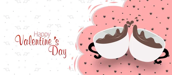 Valentine Day Greeting Card Banner Poster White Coffee Cup Advertisement — Stock Photo, Image