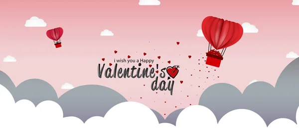 Láska Nebo Valentýn Pozadí Srdcem Horkovzdušný Balón Letící Mraky Nad — Stock fotografie