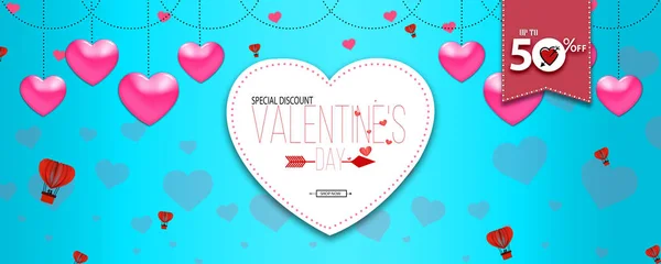 Illustrazione Del Modello Banner Promozionale San Valentino Con Forme Cuore — Foto Stock