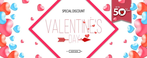 Happy valentine\'s day sale banner with Mega Sale with 50% Discount Offer
