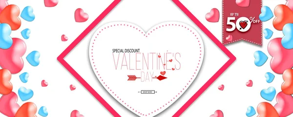 Happy valentine\'s day sale banner with Mega Sale with 50% Discount Offer