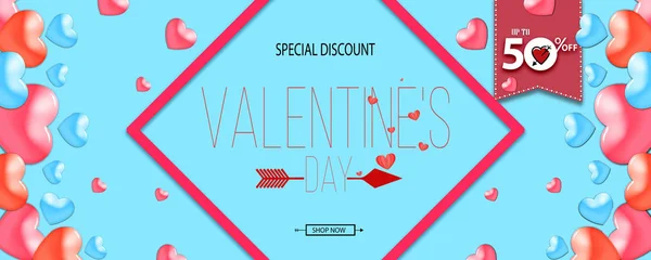 Happy valentine\'s day sale banner with Mega Sale with 50% Discount Offer