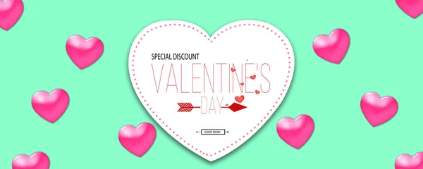 Illustrazione Del Modello Banner Promozionale San Valentino Con Forme Cuore — Foto Stock