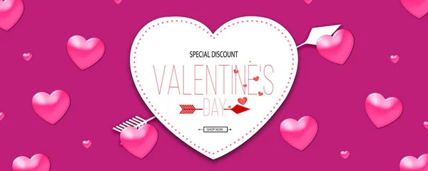 Valentines Day Sprzedaż Plakat Różowe Serca — Zdjęcie stockowe