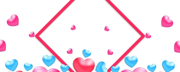 Projeto Valentines Corações Coloridos Fundo Branco Com Borda Espaço Cópia — Fotografia de Stock