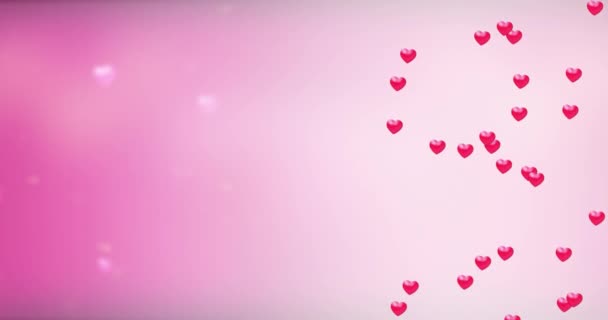 Rode harten in roze achtergrond. Aftelkalender voor Valentijnsdag beweging achtergrond lus. Rode kleine harten vliegen — Stockvideo